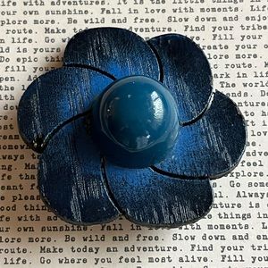 Vintage ~ Blue Wooden Brooch with Blue Acrylic Topper